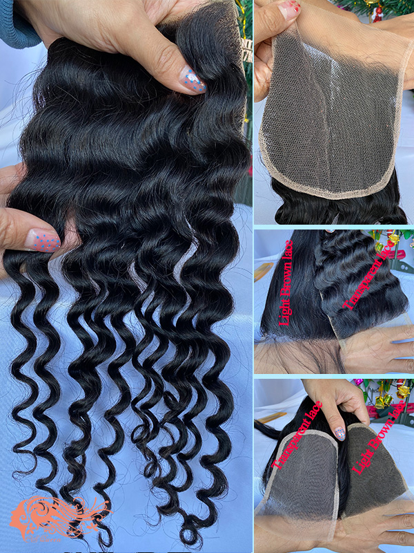 Csqueen 9A Italian Wave 4*4 Transparent Lace Closure 100% Human Hair